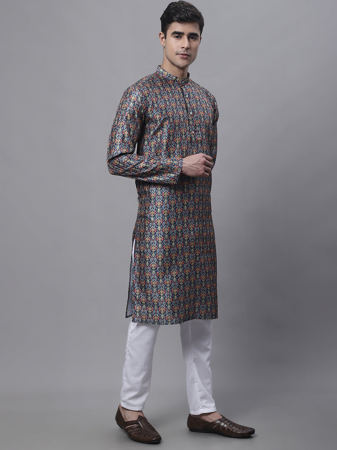 Jompers Men's Navy Digital Printed Kurta Pyjama Set | Grocsy