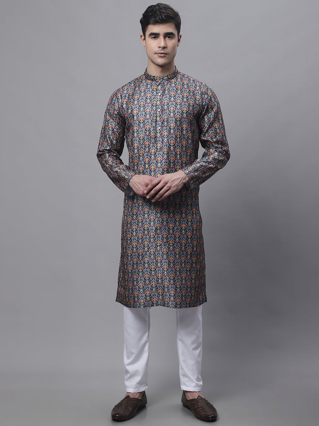 Jompers Men's Navy Digital Printed Kurta Pyjama Set | Grocsy