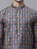 Jompers Men's Navy Digital Printed Kurta Pyjama Set | Grocsy