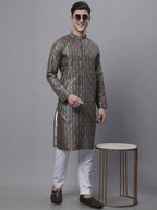 Jompers Men's Olive Green Digital Printed Kurta Pyjama Set | Grocsy