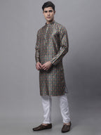 Jompers Men's Olive Green Digital Printed Kurta Pyjama Set | Grocsy