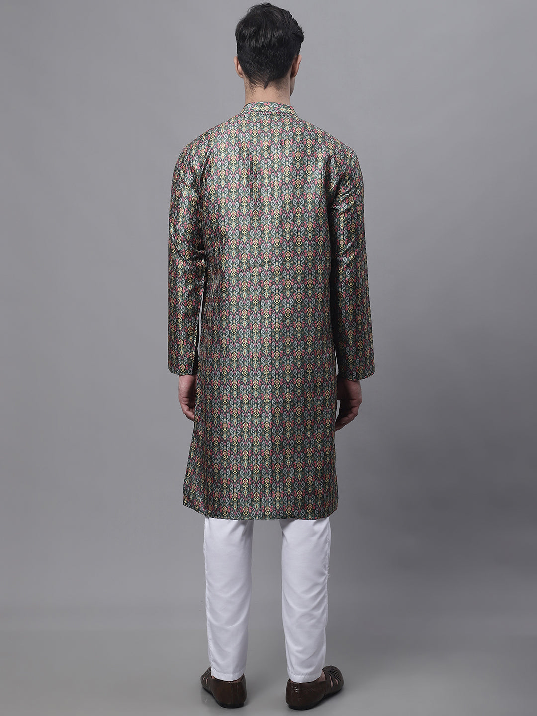 Jompers Men's Olive Green Digital Printed Kurta Pyjama Set | Grocsy