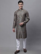 Jompers Men's Olive Green Digital Printed Kurta Pyjama Set | Grocsy