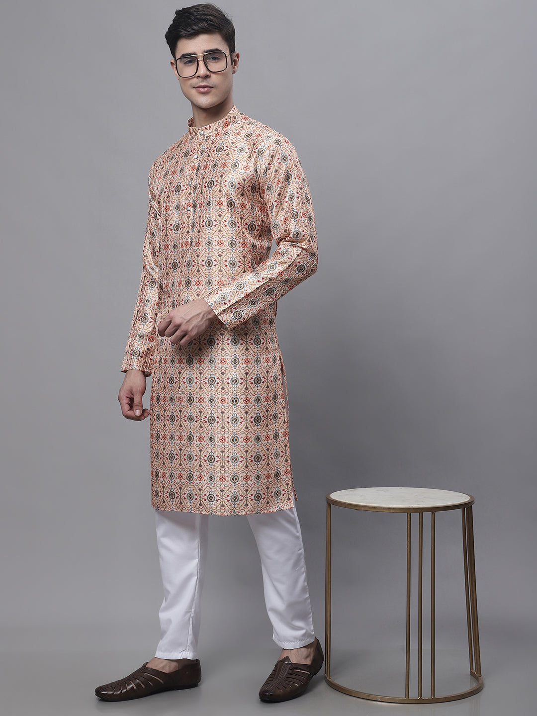 Jompers Men's Peach Digital Printed Kurta Pyjama Set | Grocsy