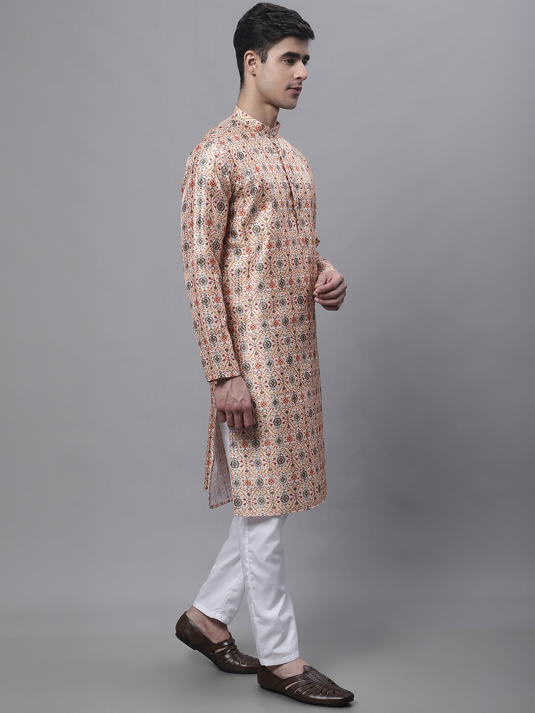 Jompers Men's Peach Digital Printed Kurta Pyjama Set | Grocsy