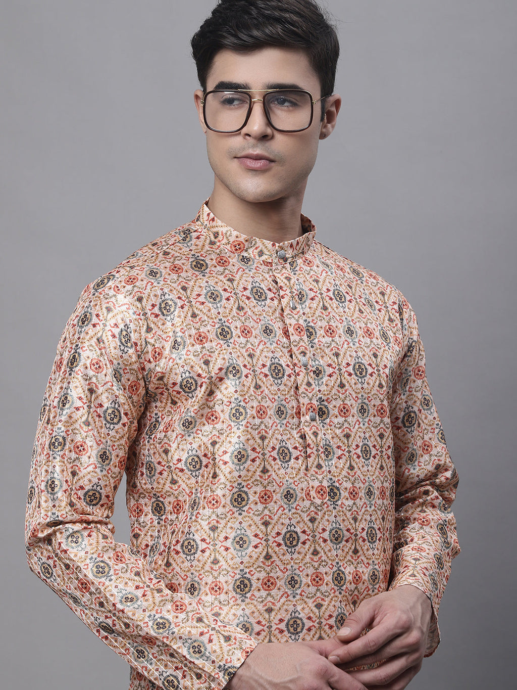 Jompers Men's Peach Digital Printed Kurta Pyjama Set | Grocsy