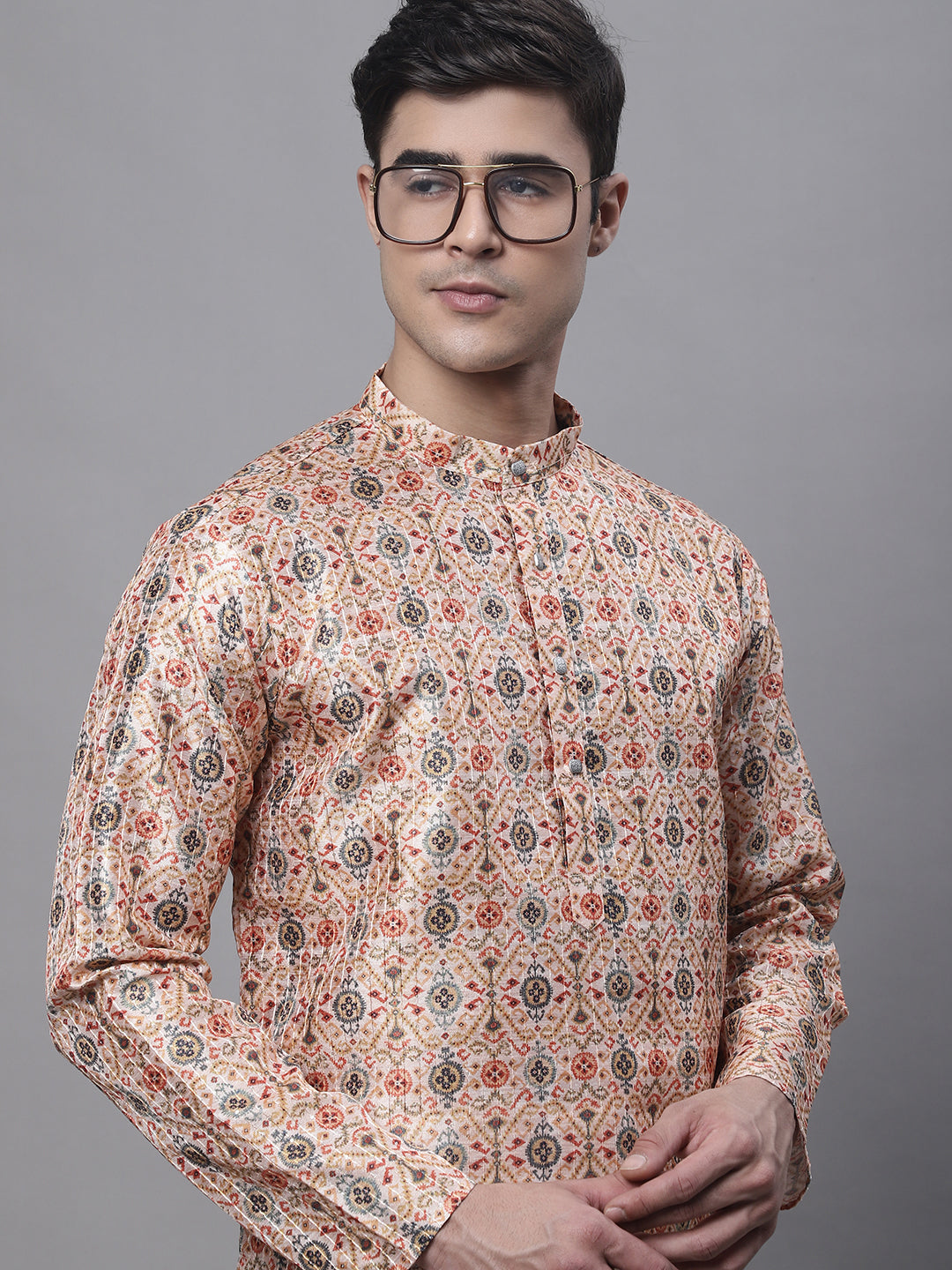 Jompers Men's Peach Digital Printed Kurta Pyjama Set | Grocsy