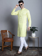 Jompers Men's Embroidered Mirror Work Kurta Payjama Sets - Lemon | Grocsy