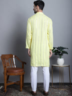 Jompers Men's Embroidered Mirror Work Kurta Payjama Sets - Lemon | Grocsy