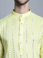 Jompers Men's Embroidered Mirror Work Kurta Payjama Sets - Lemon | Grocsy