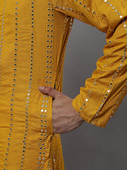 Jompers Men's Embroidered Mirror Work Kurta - Mustard | Grocsy