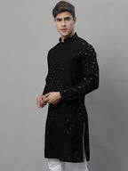Jompers Men's Black Chikankari Embroidered and Sequence Kurta | Grocsy