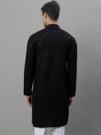 Jompers Men's Black Chikankari Embroidered and Sequence Kurta | Grocsy
