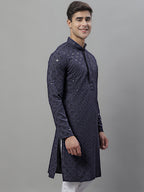 Jompers Men's Grey Chikankari Embroidered and Sequence Kurta | Grocsy