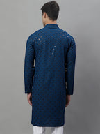 Jompers Men's Peacock Blue Chikankari Embroidered and Sequence Kurta | Grocsy