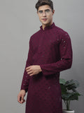 Jompers Men's Purple Chikankari Embroidered and Sequence Kurta | Grocsy