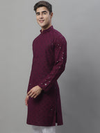 Jompers Men's Purple Chikankari Embroidered and Sequence Kurta | Grocsy