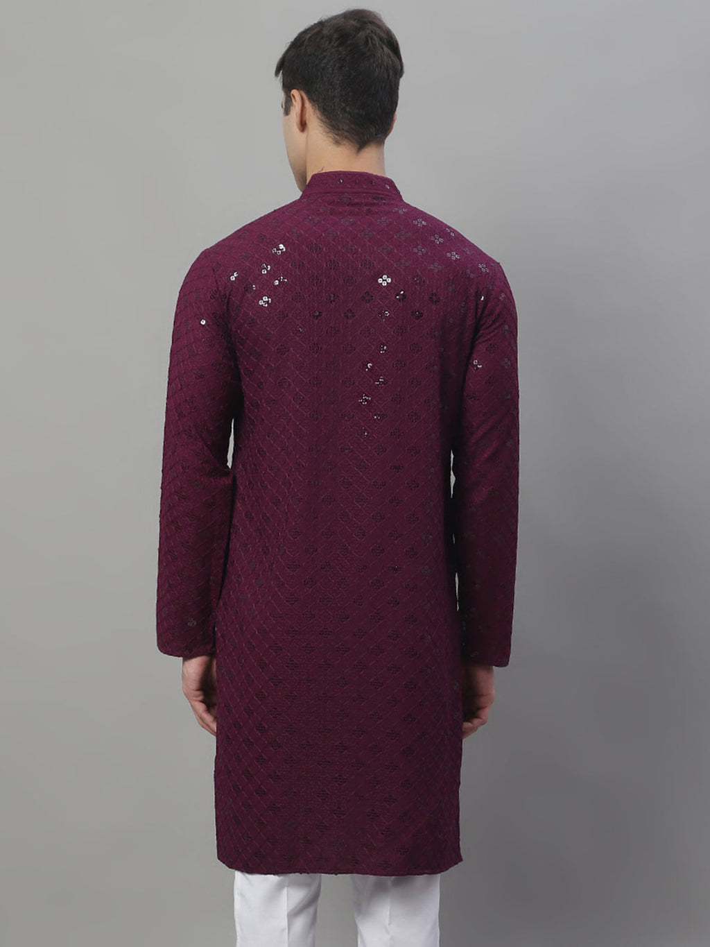 Jompers Men's Purple Chikankari Embroidered and Sequence Kurta | Grocsy