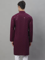 Jompers Men's Purple Chikankari Embroidered and Sequence Kurta | Grocsy