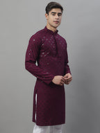 Jompers Men's Purple Chikankari Embroidered and Sequence Kurta | Grocsy