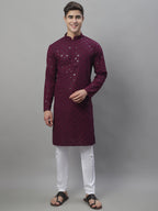 Jompers Men's Purple Chikankari Embroidered and Sequence Kurta | Grocsy