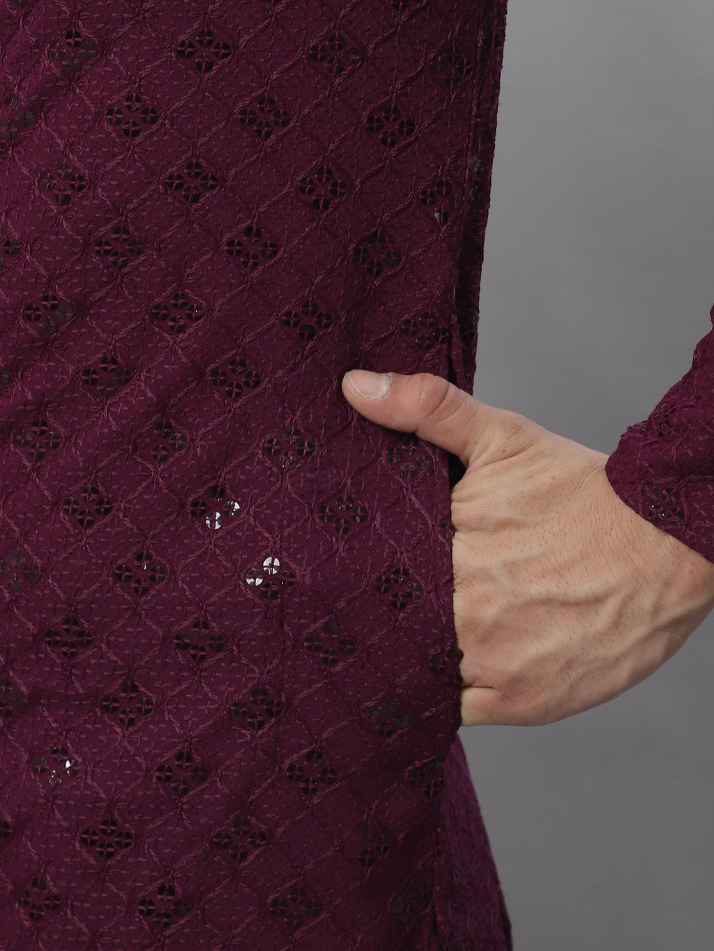 Jompers Men's Purple Chikankari Embroidered and Sequence Kurta | Grocsy