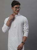 Jompers Men's White Chikankari Embroidered and Sequence Kurta | Grocsy