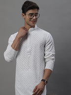Jompers Men's White Chikankari Embroidered and Sequence Kurta | Grocsy