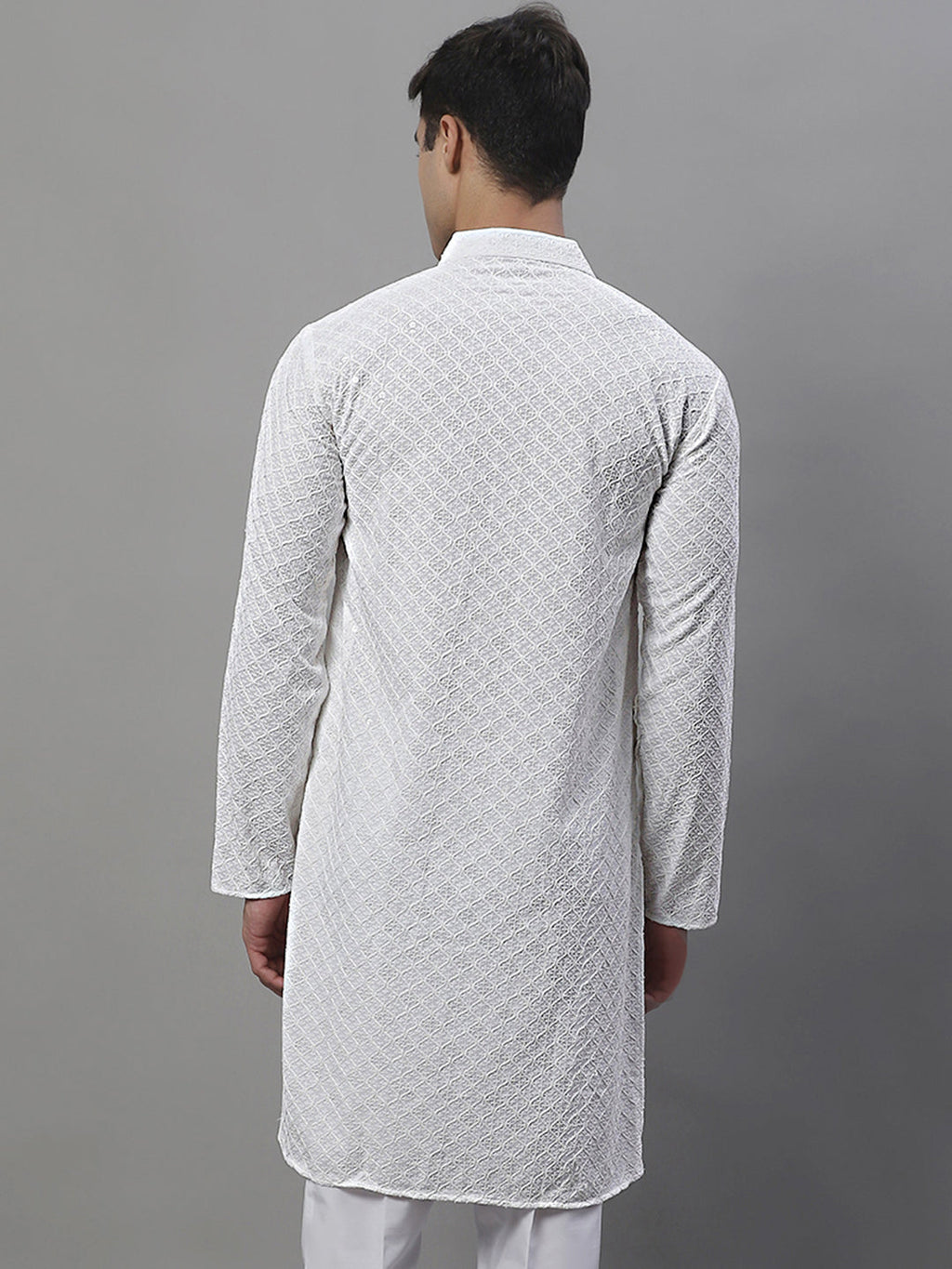 Jompers Men's White Chikankari Embroidered and Sequence Kurta | Grocsy
