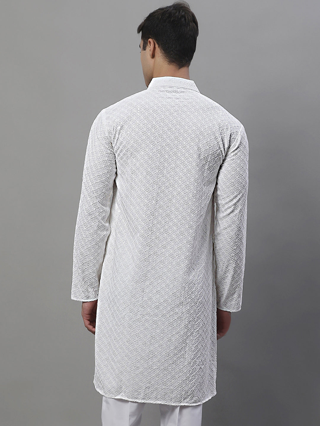 Jompers Men's White Chikankari Embroidered and Sequence Kurta | Grocsy