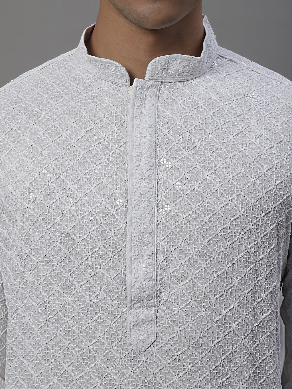 Jompers Men's White Chikankari Embroidered and Sequence Kurta | Grocsy
