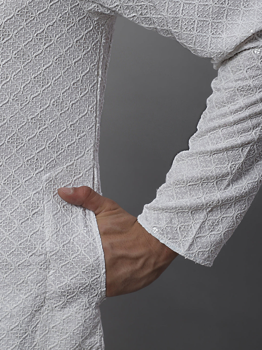 Jompers Men's White Chikankari Embroidered and Sequence Kurta | Grocsy