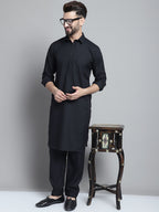 Jompers Men's Black Cotton Solid Pathani Kurta with Salwar | Grocsy