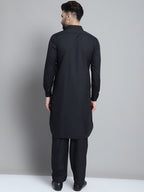 Jompers Men's Black Cotton Solid Pathani Kurta with Salwar | Grocsy