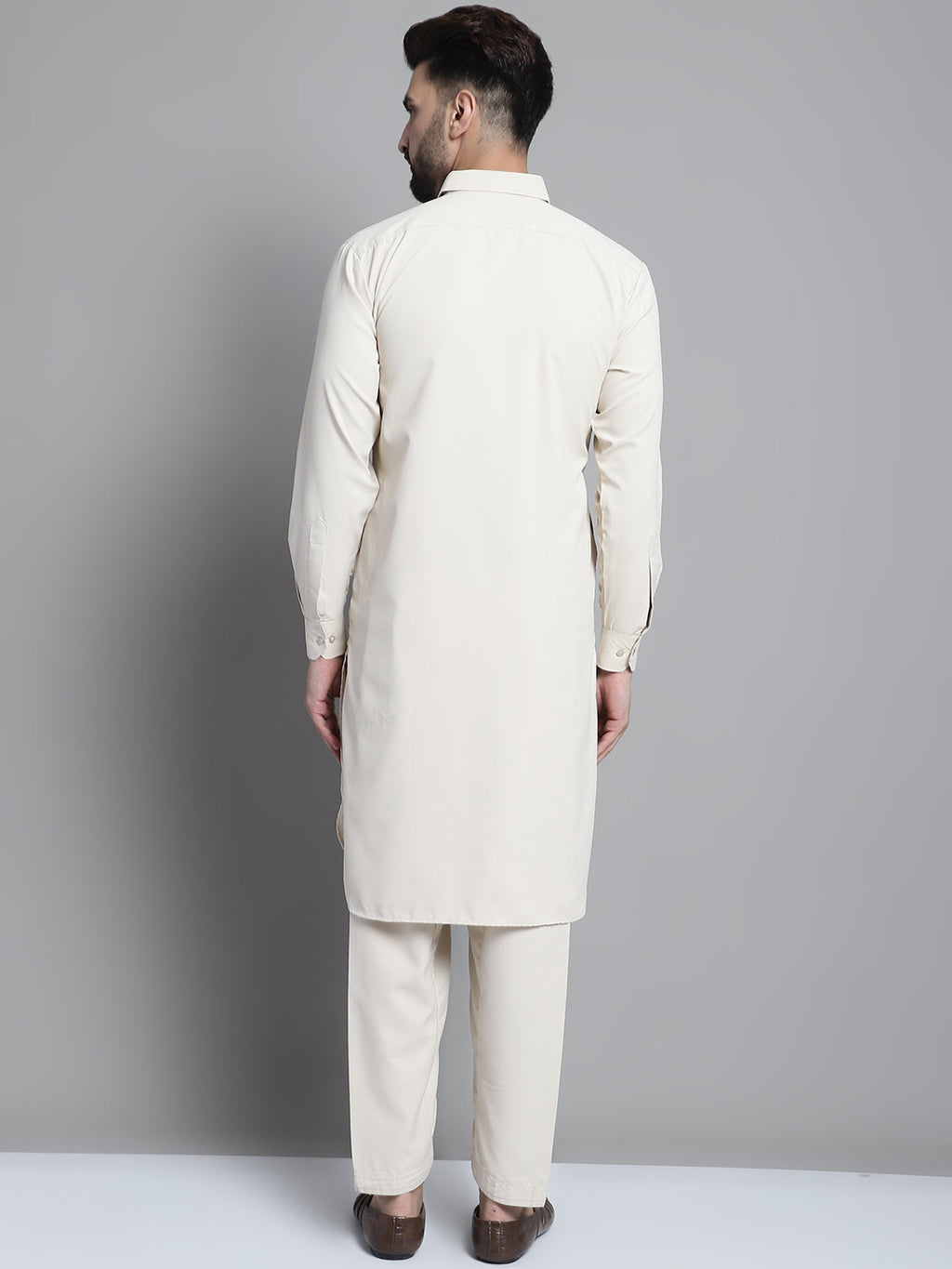 Jompers Men's Cream Cotton Solid Pathani Kurta with Salwar | Grocsy