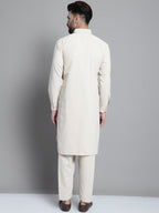 Jompers Men's Cream Cotton Solid Pathani Kurta with Salwar | Grocsy