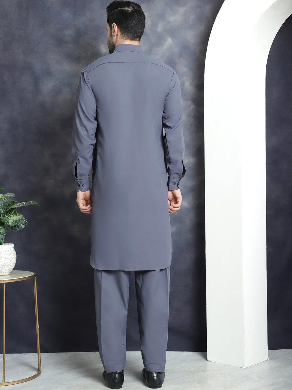 Jompers Men's Solid Pathani Kurta with Salwar - Grey | Grocsy