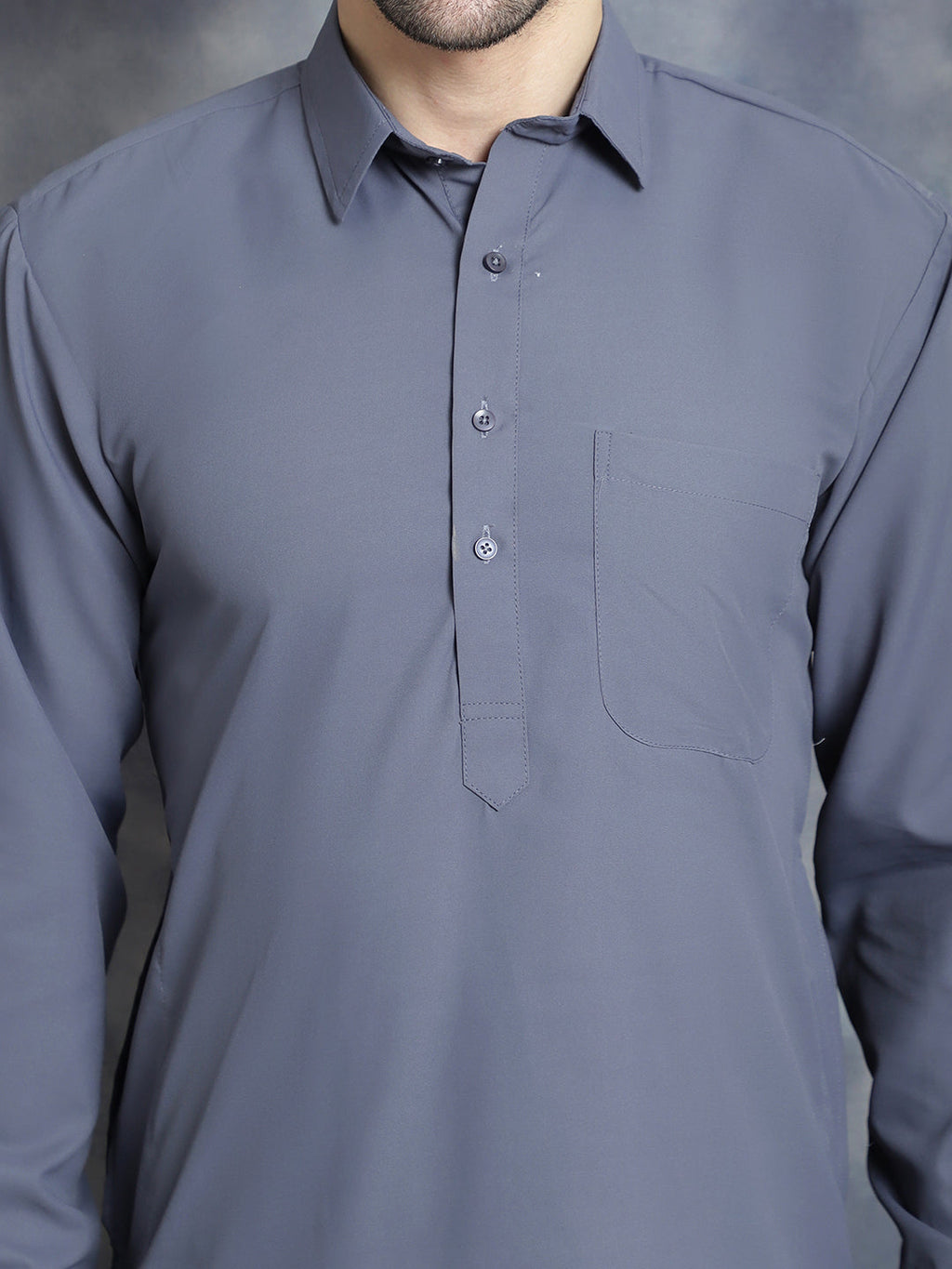 Jompers Men's Solid Pathani Kurta with Salwar - Grey | Grocsy