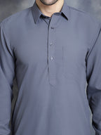 Jompers Men's Solid Pathani Kurta with Salwar - Grey | Grocsy