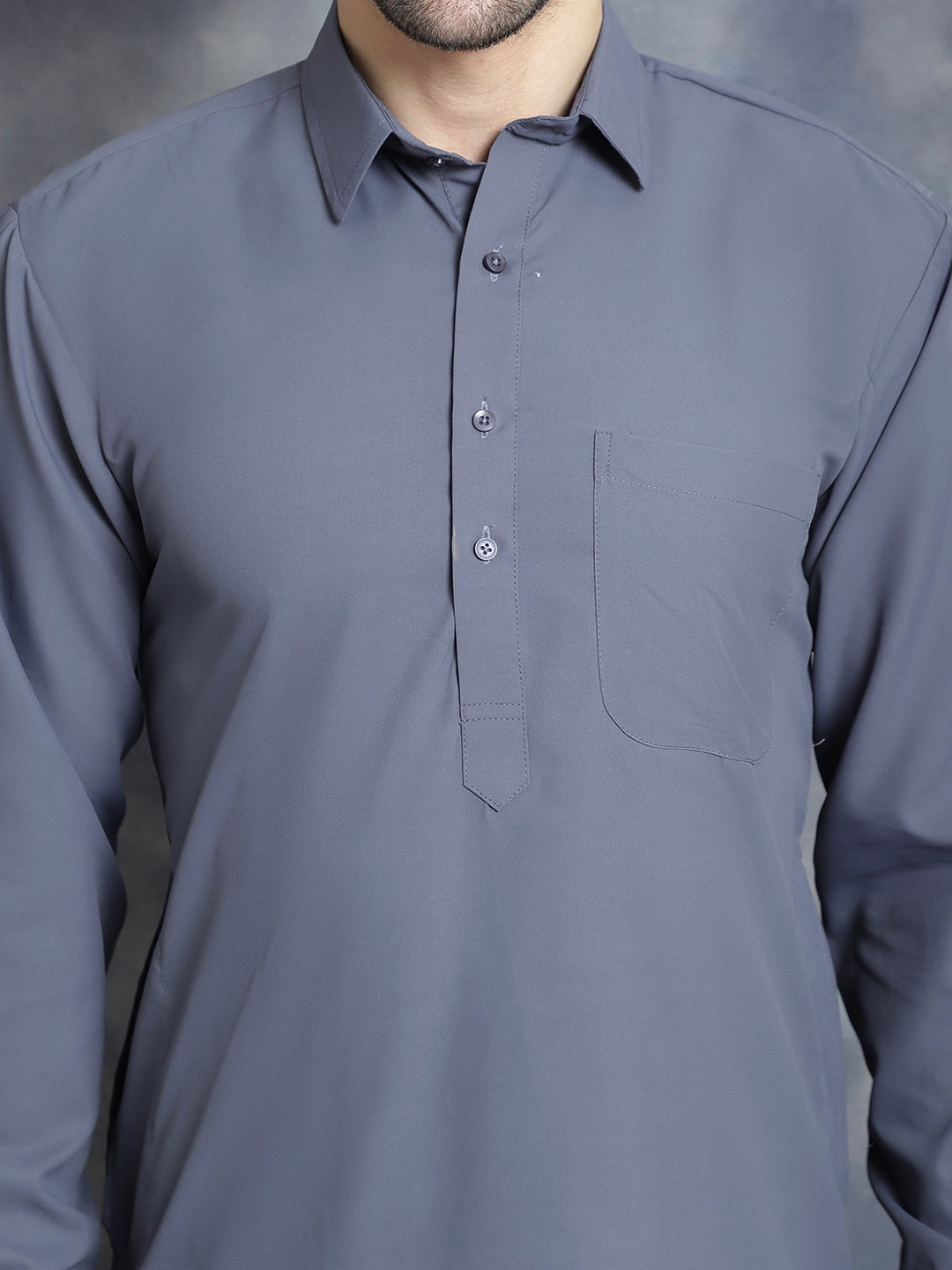 Jompers Men's Solid Pathani Kurta with Salwar - Grey | Grocsy