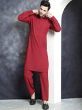 Jompers Men's Solid Pathani Kurta with Salwar - Maroon | Grocsy