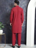 Jompers Men's Solid Pathani Kurta with Salwar - Maroon | Grocsy