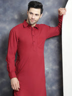 Jompers Men's Solid Pathani Kurta with Salwar - Maroon | Grocsy