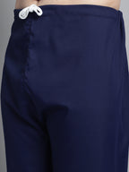 Jompers Men's Navy Blue Cotton Solid Pathani Kurta with Salwar | Grocsy