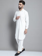 Jompers Men's White Cotton Solid Pathani Kurta with Salwar | Grocsy