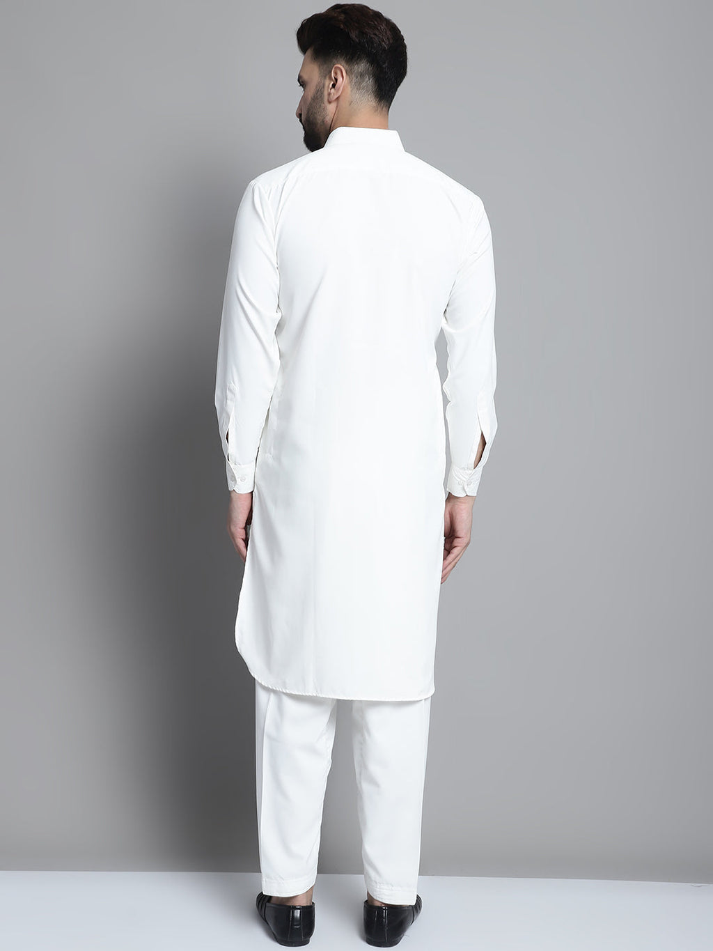 Jompers Men's White Cotton Solid Pathani Kurta with Salwar | Grocsy