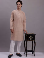 Jompers Men's Solid Pure Cotton Kurta With Pyjamas - Beige | Grocsy