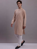 Jompers Men's Solid Pure Cotton Kurta With Pyjamas - Beige | Grocsy