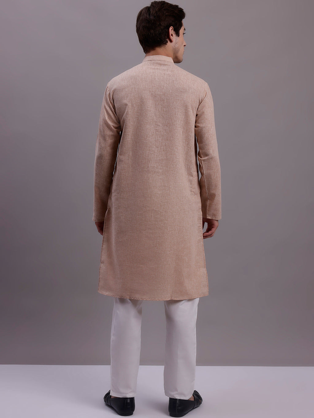 Jompers Men's Solid Pure Cotton Kurta With Pyjamas - Beige | Grocsy