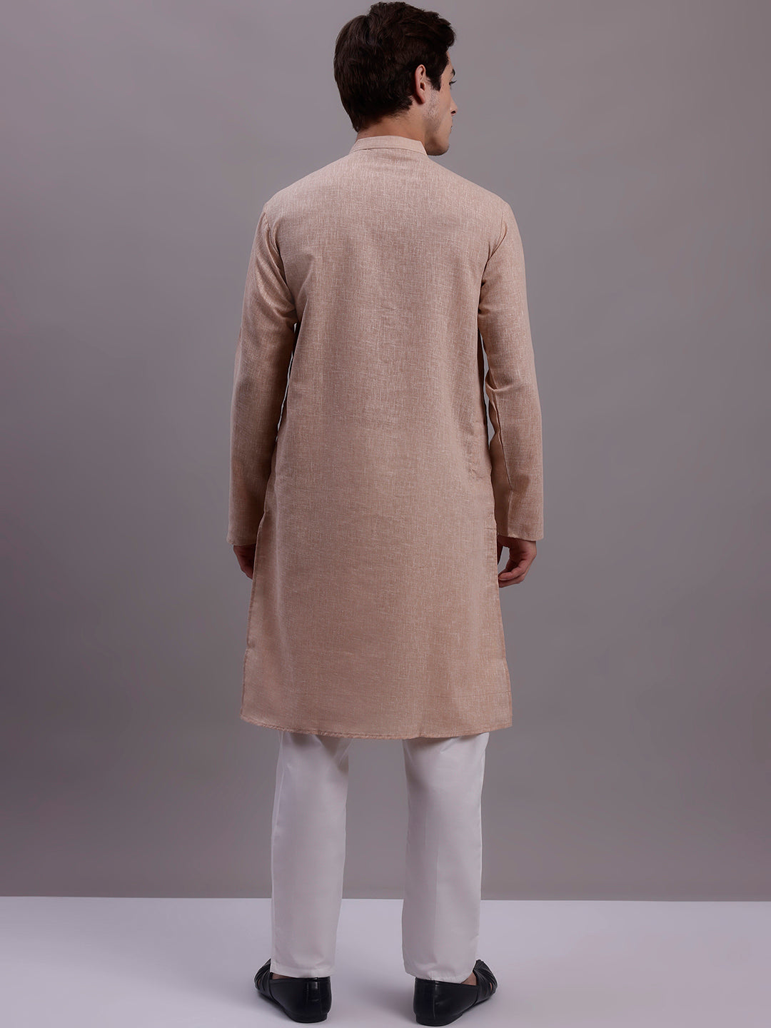Jompers Men's Solid Pure Cotton Kurta With Pyjamas - Beige | Grocsy